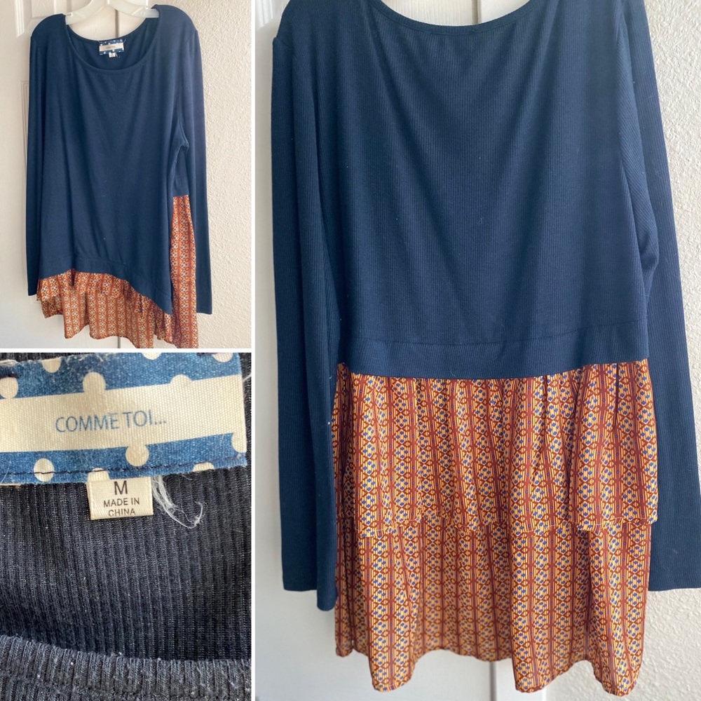 Comme Toi... Top with Orange Ruffles on the Back